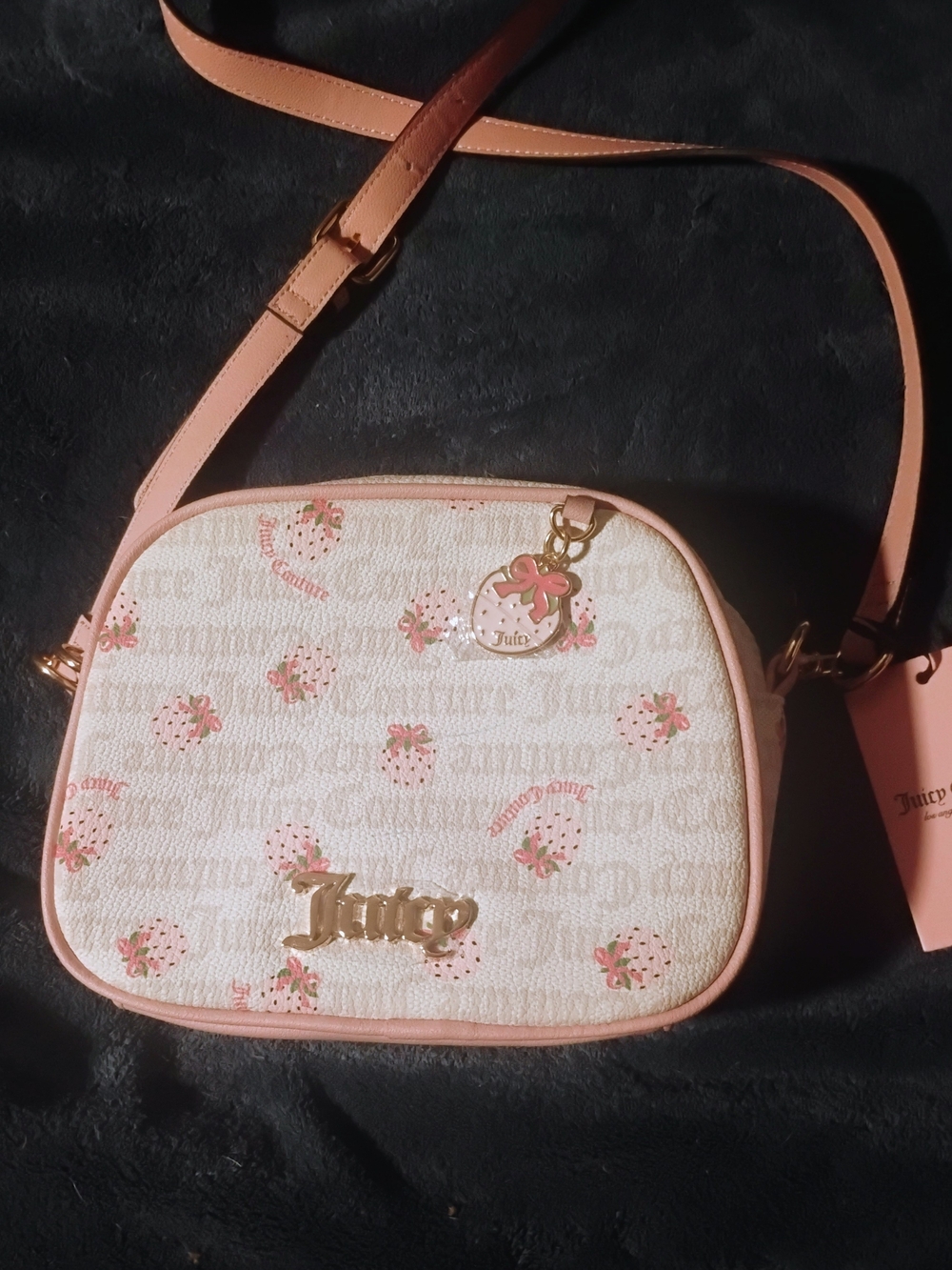 Juicy Couture Pink White Strawberry Crossbody Shoulder Bag Purse Strawberries